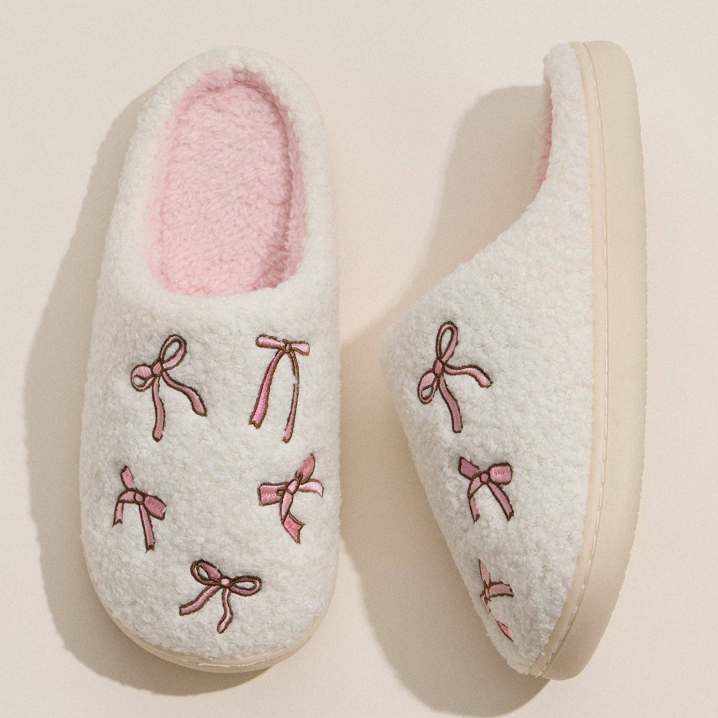 Blissful Bows Embroidered Slippers