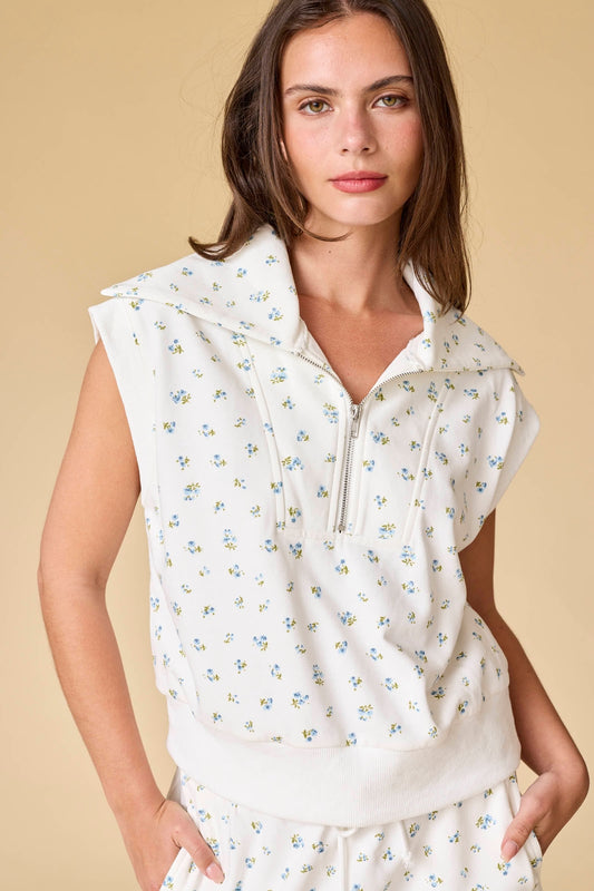 Dainty Floral Quarter-Zip Lounge Top