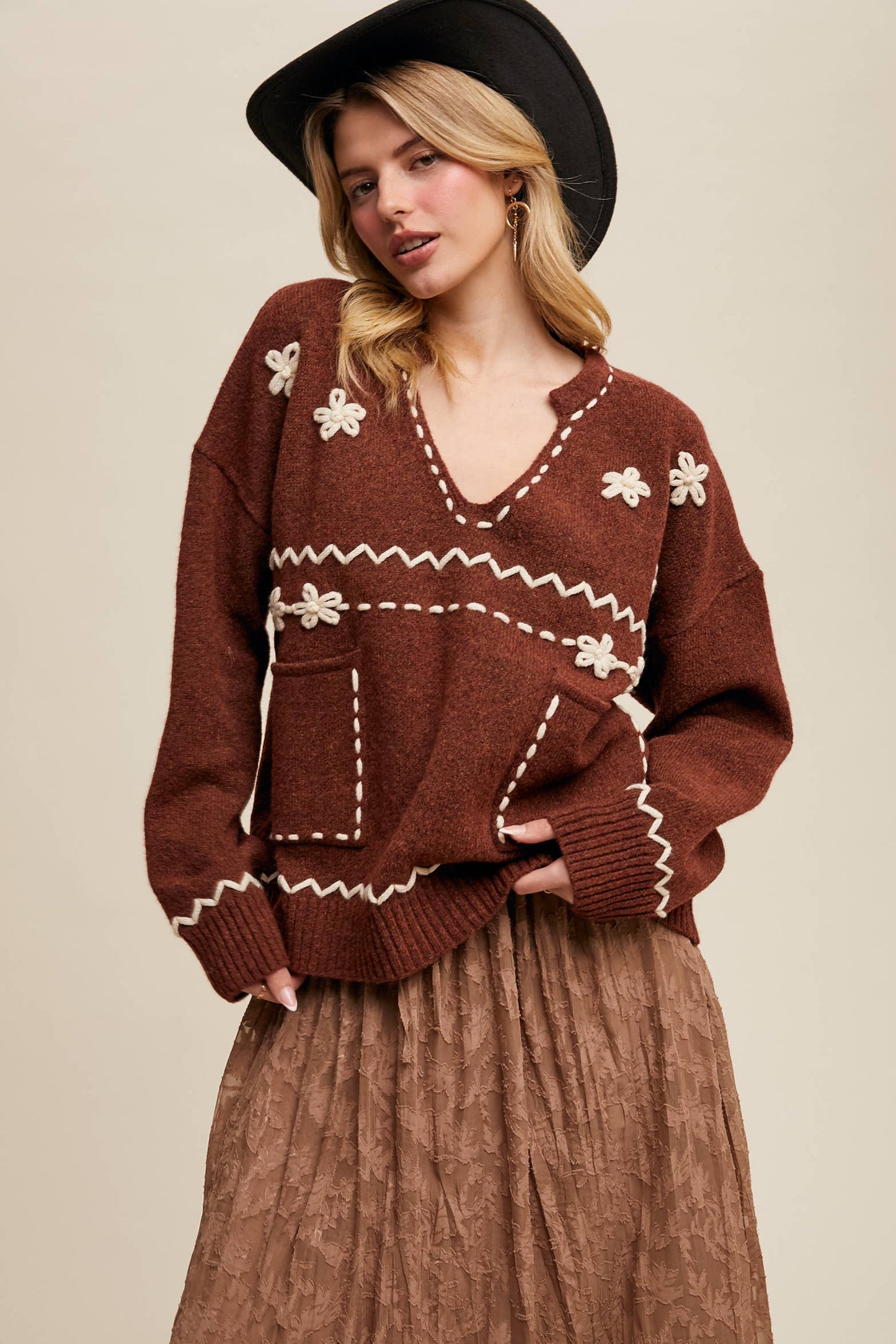 Coastal Cowboy Embroidered Knit Sweater