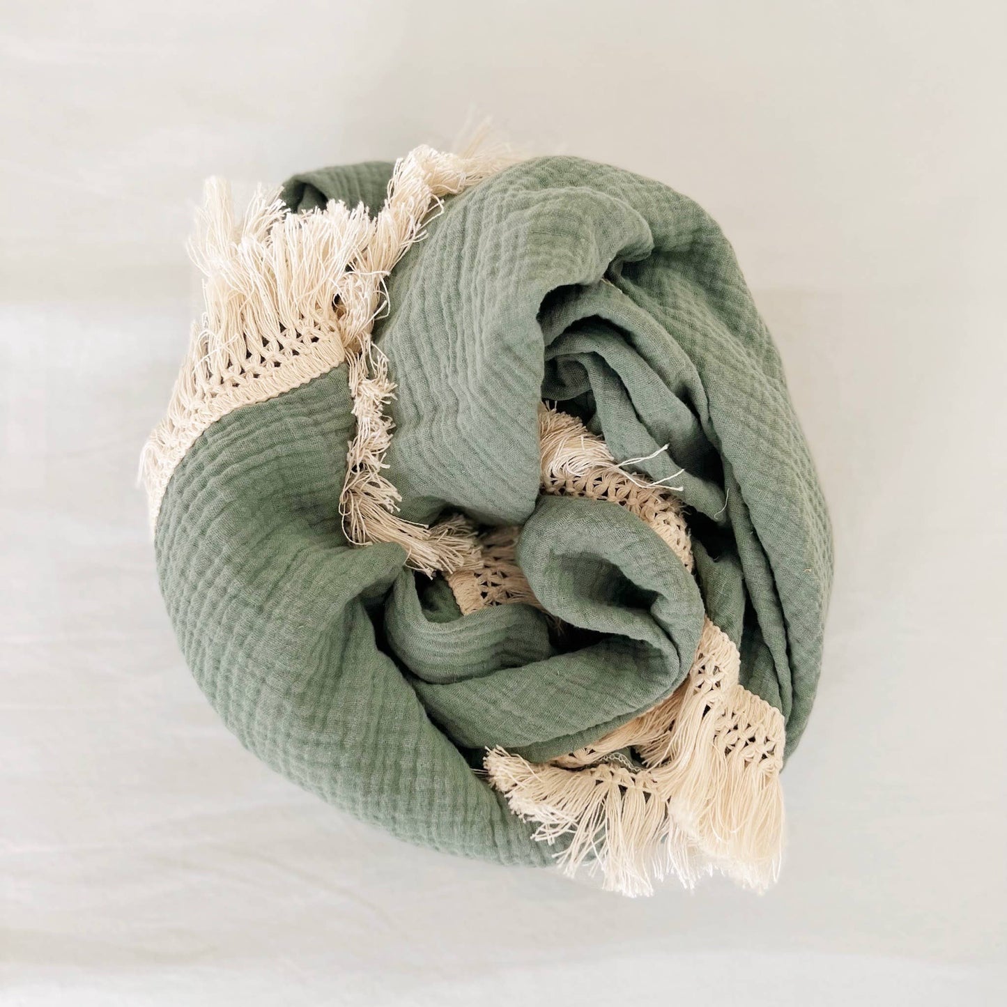 Sage 100% Cotton Fringe Baby Blanket