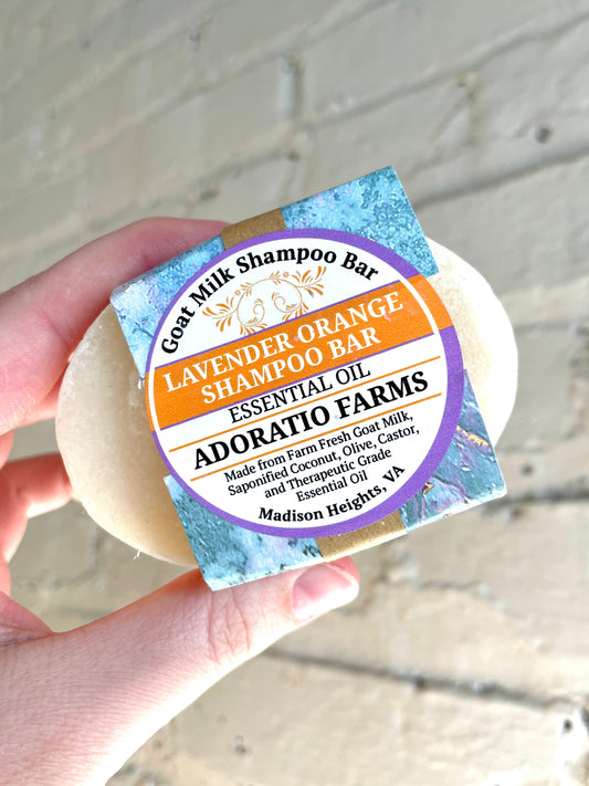 Lavender Orange Essential Oil Goat Milk Shampoo Bar - Adoratio Farms