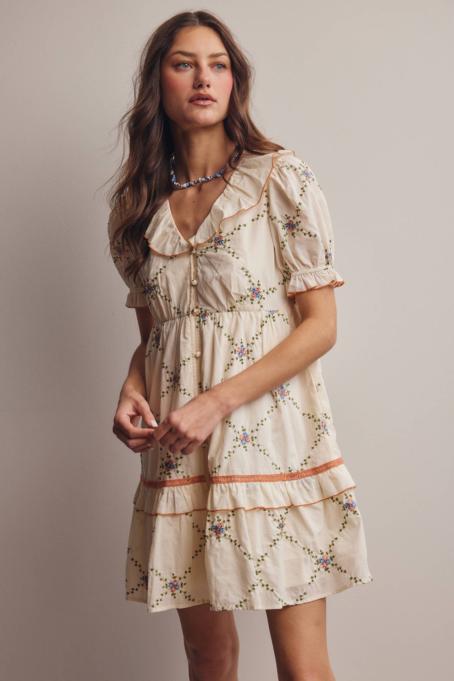 Lana Embroidered Ruffle Cotton Dress