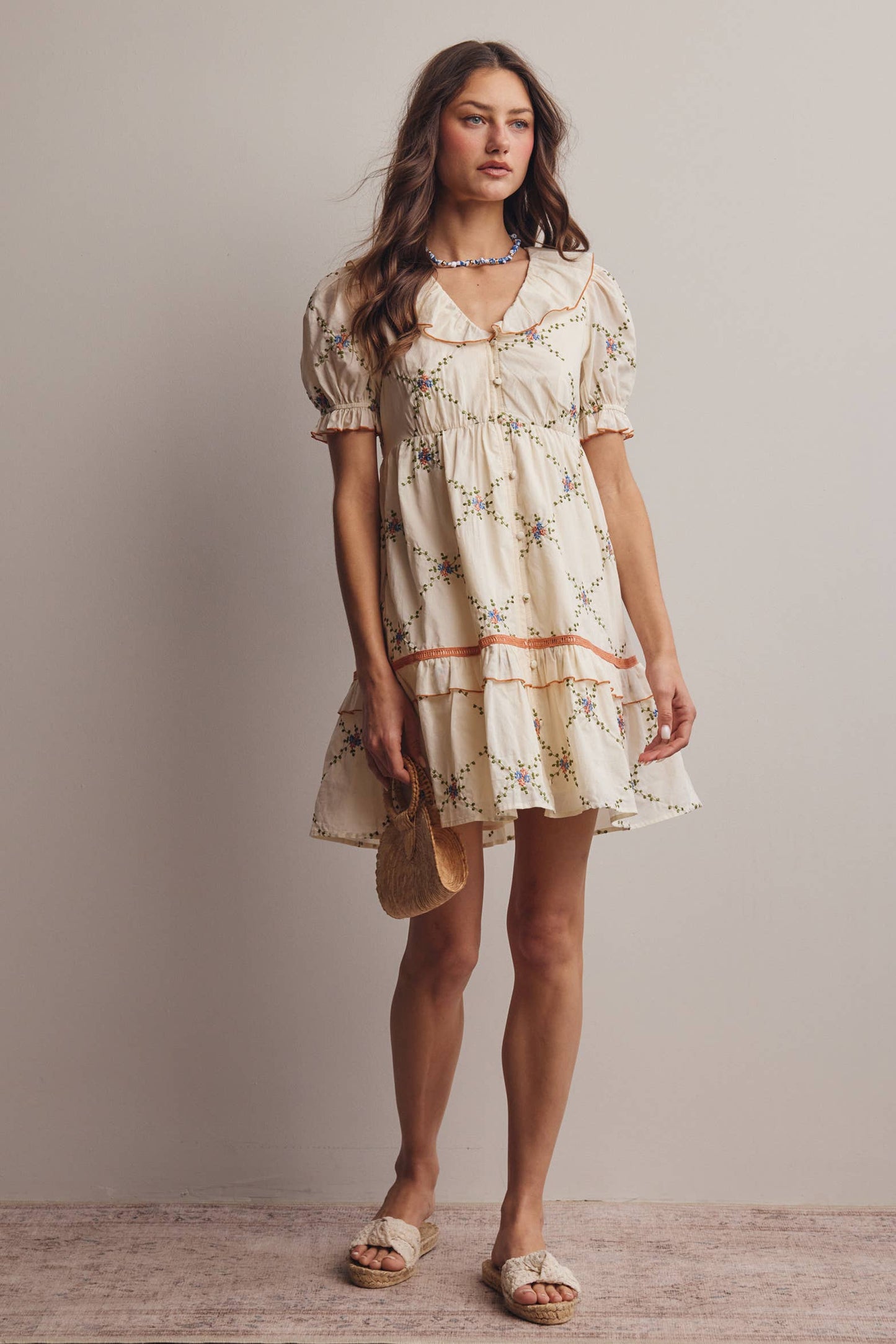 Lana Embroidered Ruffle Cotton Dress