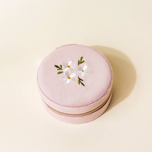 Floral Velvet Jewelry Case - Blush