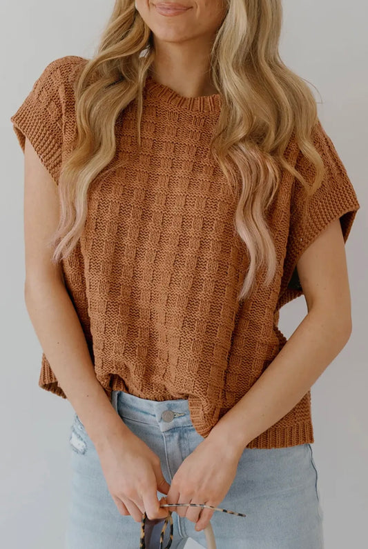 Toffee Texture Short-Sleeved Sweater