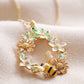 Crystal Flower and Enamel Bee Necklace - Gold