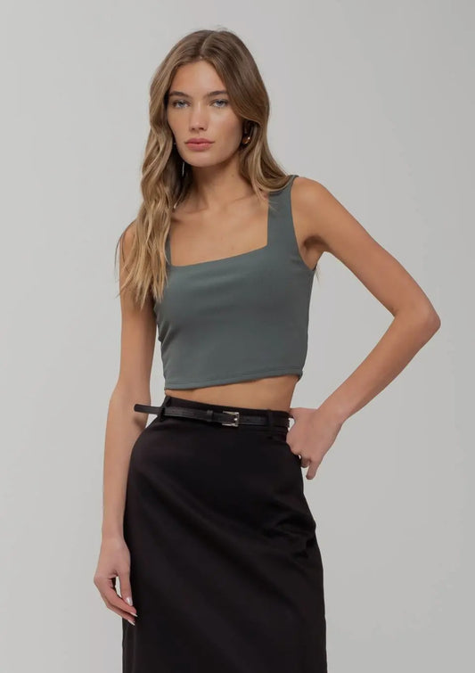 Reversible Square Crop Top - Dark Green