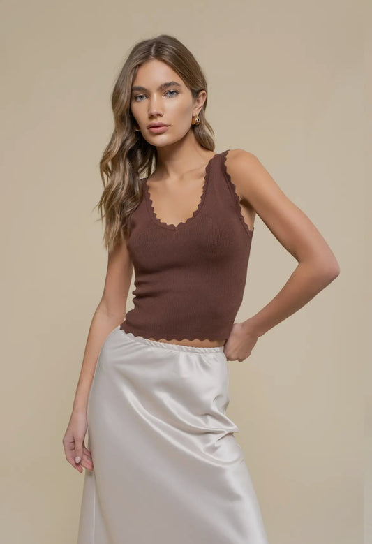 Scallop Trim Tank Top - Red Clay