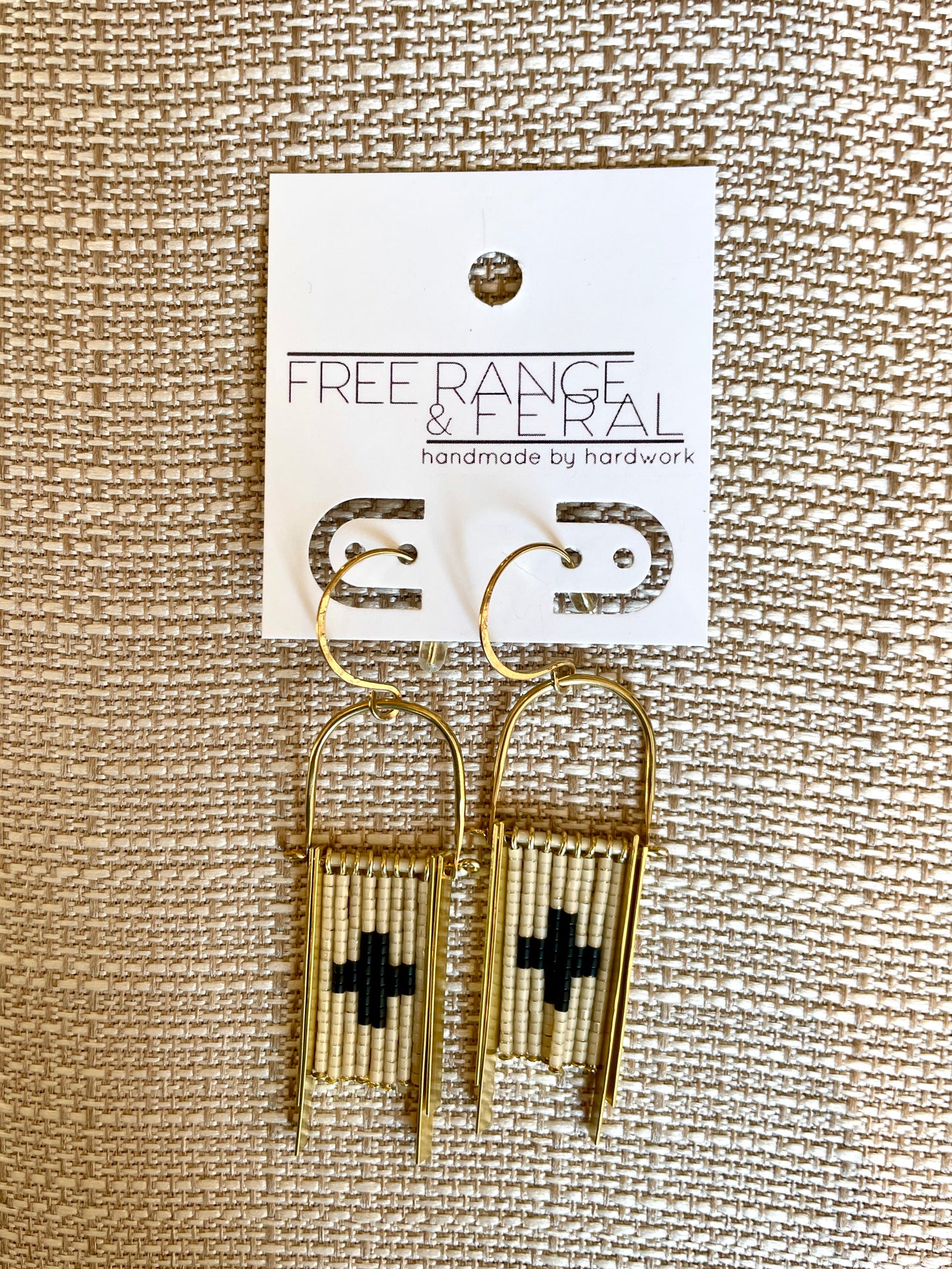 Beaded Ivory Cross Earrings - Free Range and Feral