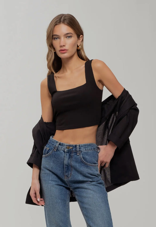 Reversible Square Crop Top - Black