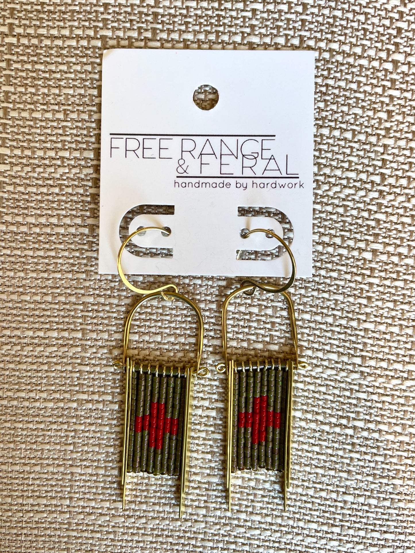 Beaded Green Cross Earrings - Free Range and Feral