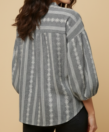 Embroidered Eyelet Button Up