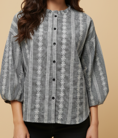 Embroidered Eyelet Button Up