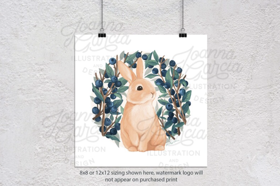 "Bunny and Blueberries" Art Print - Joanna Garcia Art