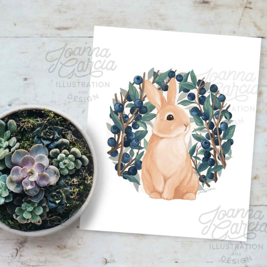 "Bunny and Blueberries" Art Print - Joanna Garcia Art