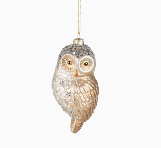 Glass Silver Owl Ornament