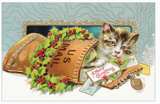 Christmas Surprises Kitten Vintage Postcard