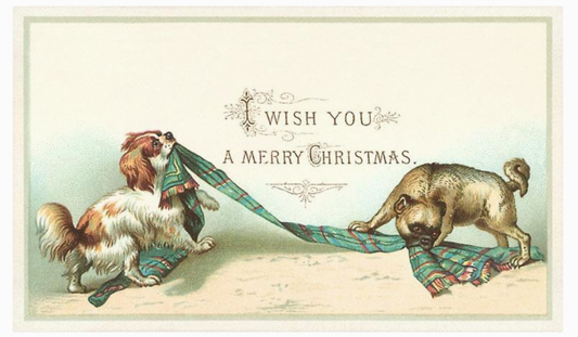 Christmas Wishes + Dogs Vintage Postcard