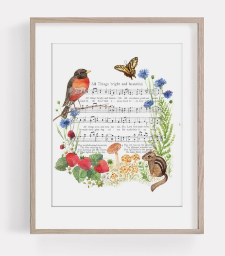 "All Things Bright and Beautiful" Floral Hymn Print - Marydean Draws