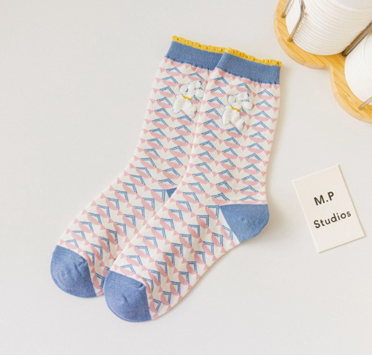 Pink Geometric Bunny Socks