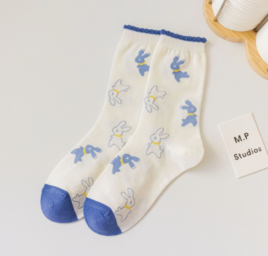 Ivory Frolicking Bunny Socks