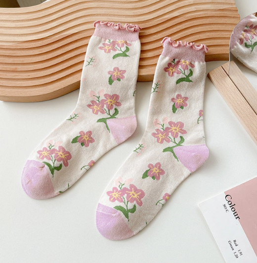 Pink-Toed Floral Socks