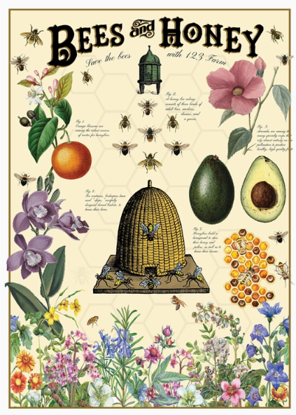 Bees & Honey Botanical Print Poster