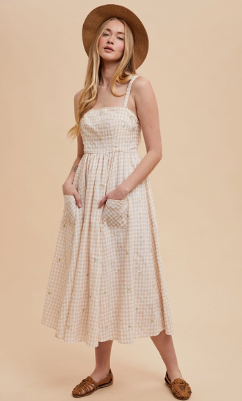 Farmer's Field Gingham Maxi Dress - Cream