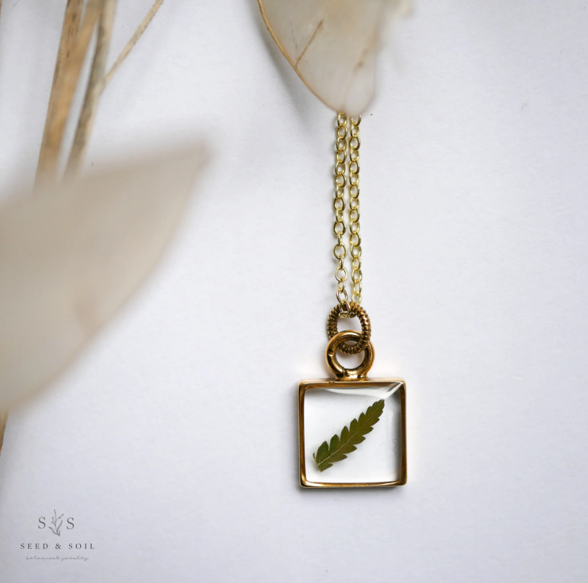 Mini Square Fern Necklace - Seed and Soil