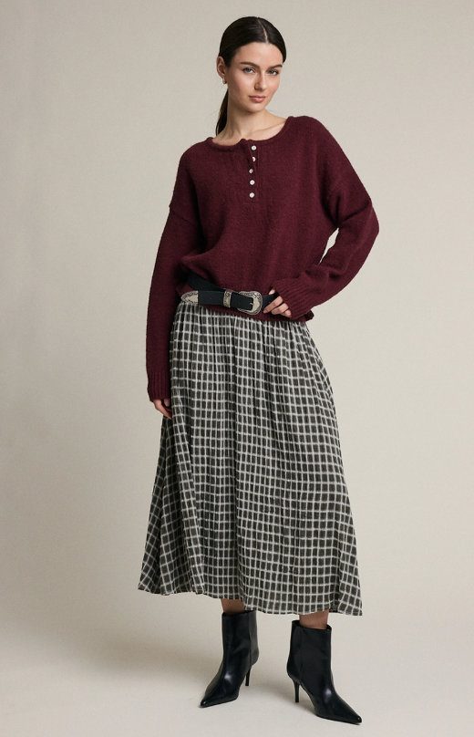 Crossway Plaid Smocked Midi Skirt