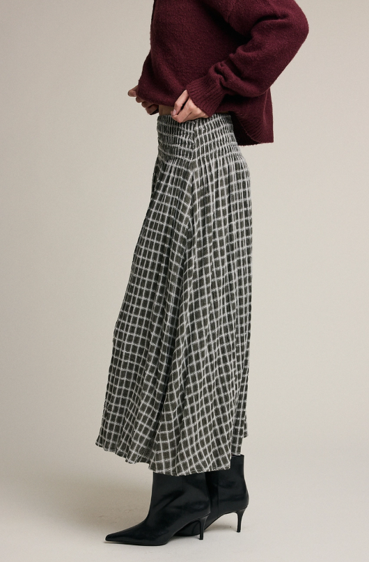 Crossway Plaid Smocked Midi Skirt