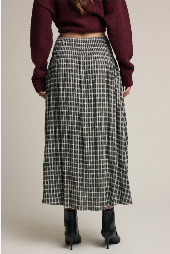 Crossway Plaid Smocked Midi Skirt