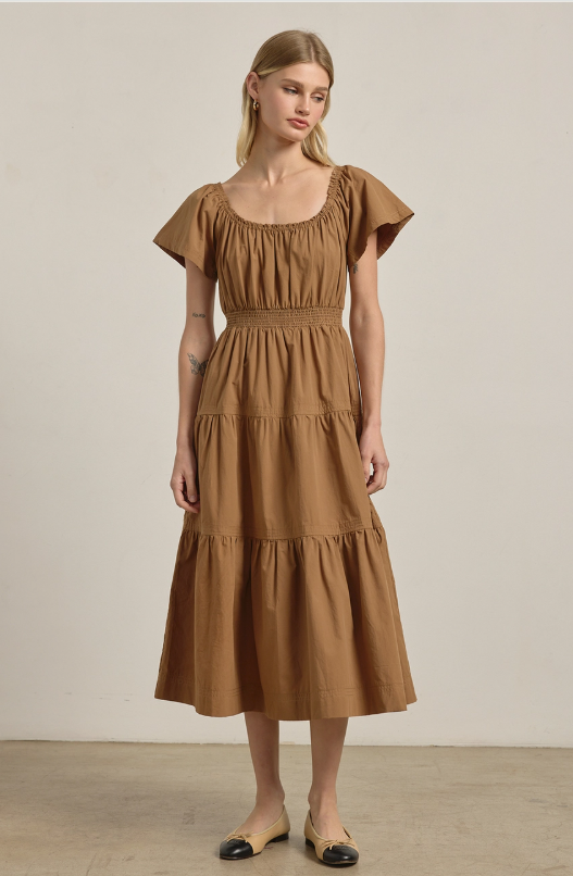 Kara Smocked Tiered Midi Dress