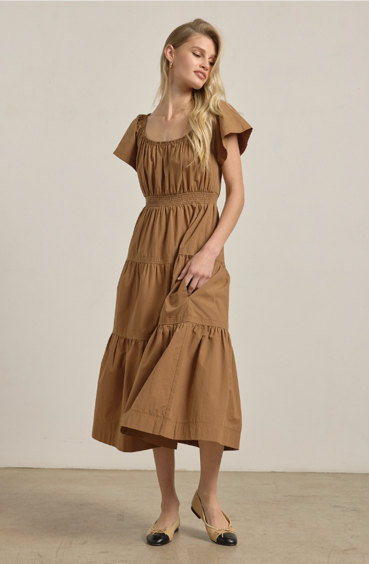 Kara Smocked Tiered Midi Dress