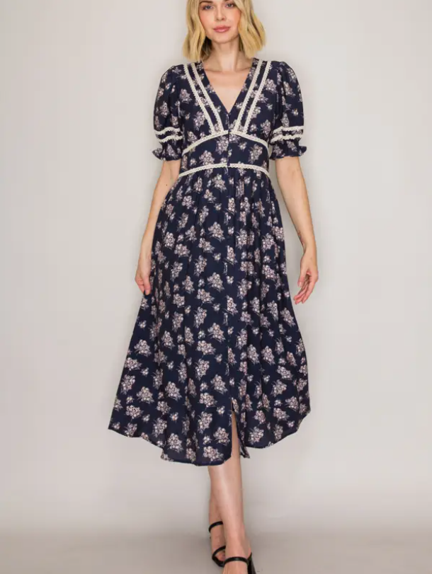 Bella Lace Trim Midi Dress