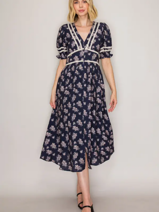 Bella Lace Trim Midi Dress