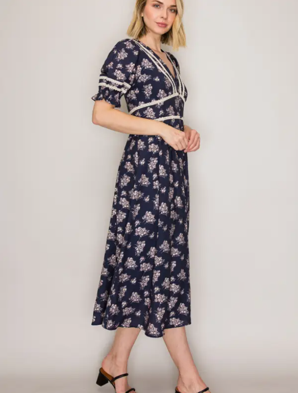 Bella Lace Trim Midi Dress