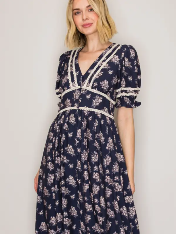Bella Lace Trim Midi Dress