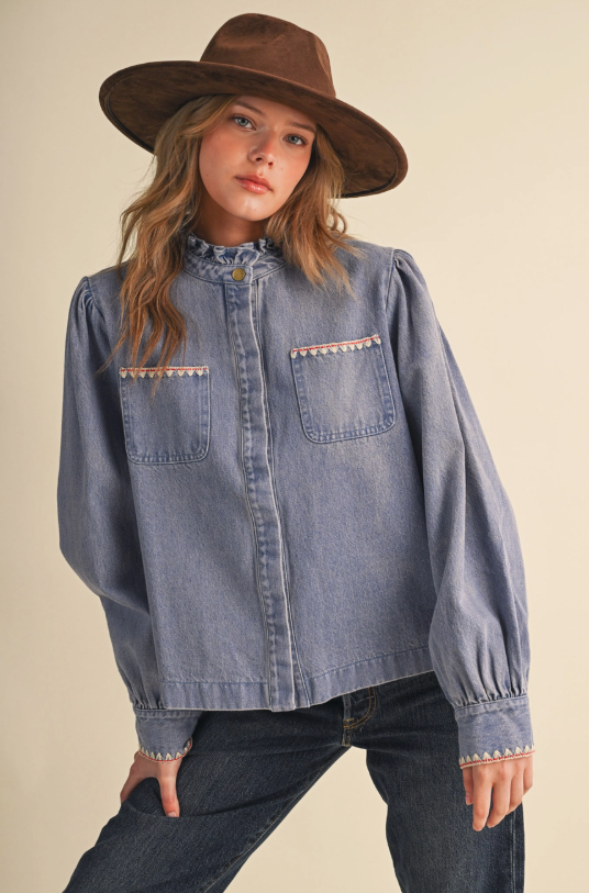 Georgia Embroidered Denim Top