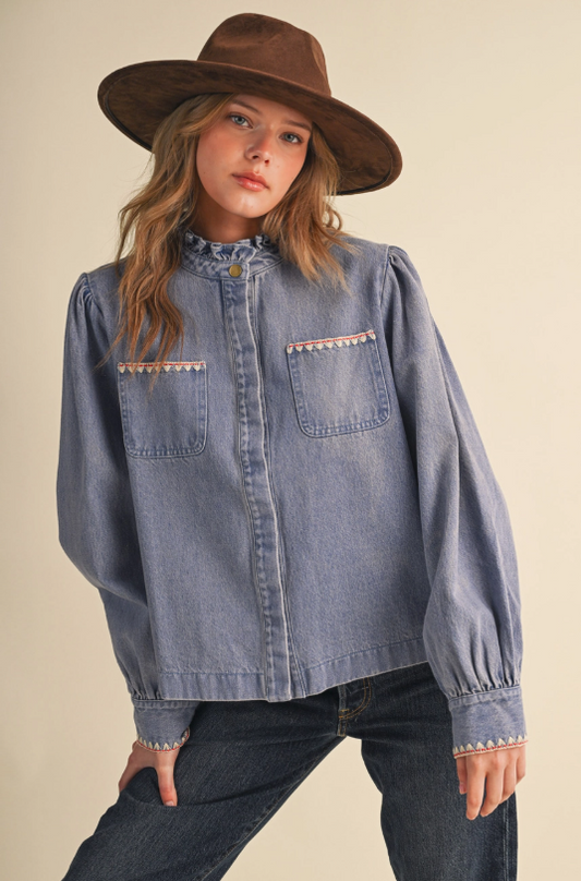 Georgia Embroidered Denim Top