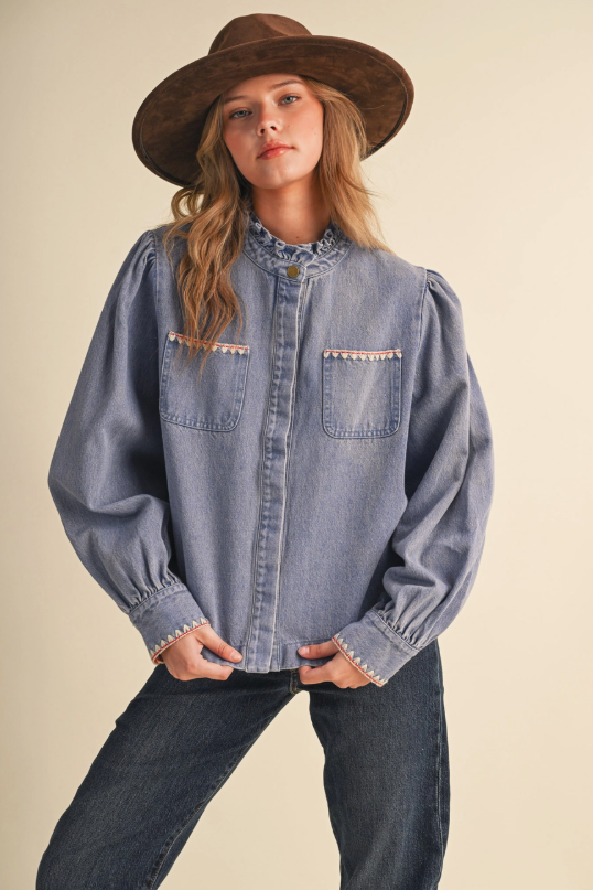 Georgia Embroidered Denim Top