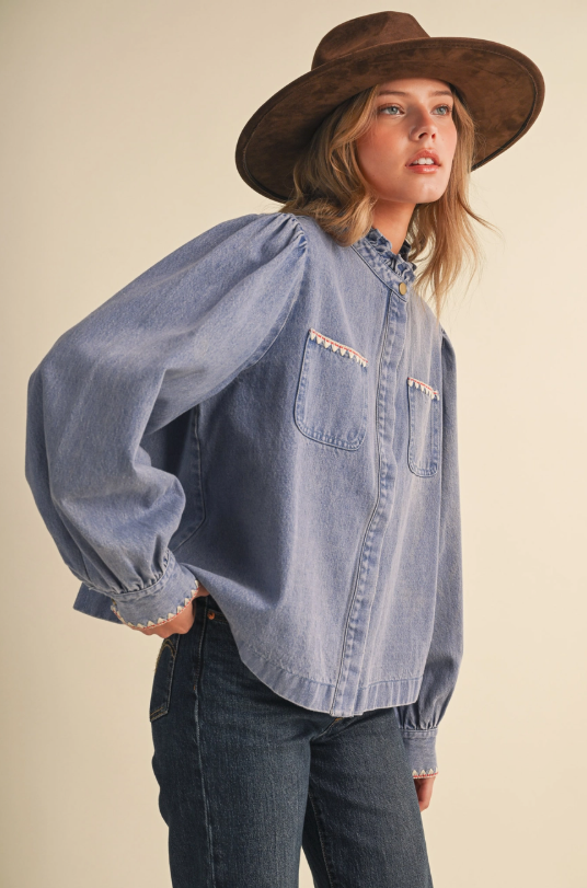 Georgia Embroidered Denim Top