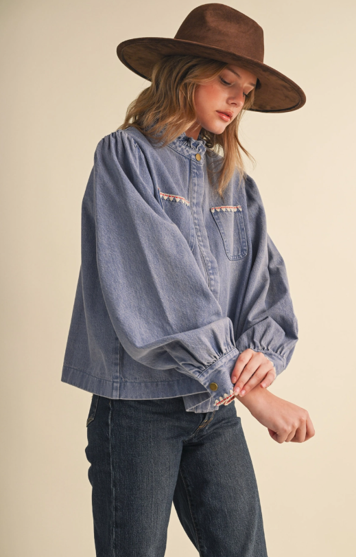 Georgia Embroidered Denim Top