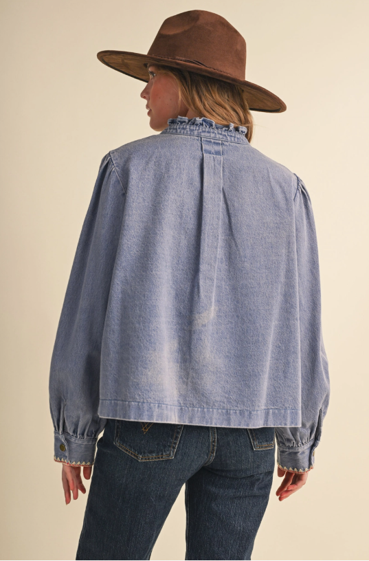 Georgia Embroidered Denim Top