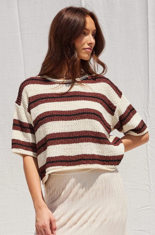 Mocha Knit Striped Top