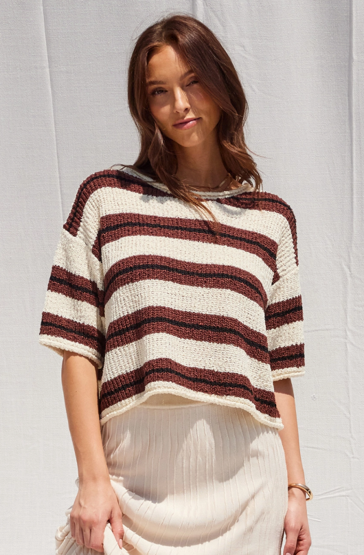 Mocha Knit Striped Top