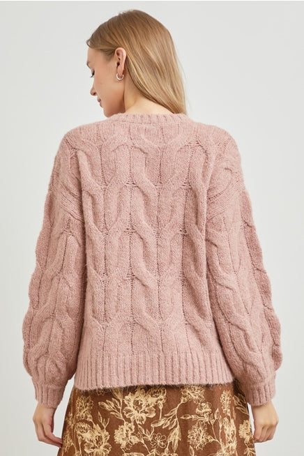 Dusty Rose Cable Cardigan