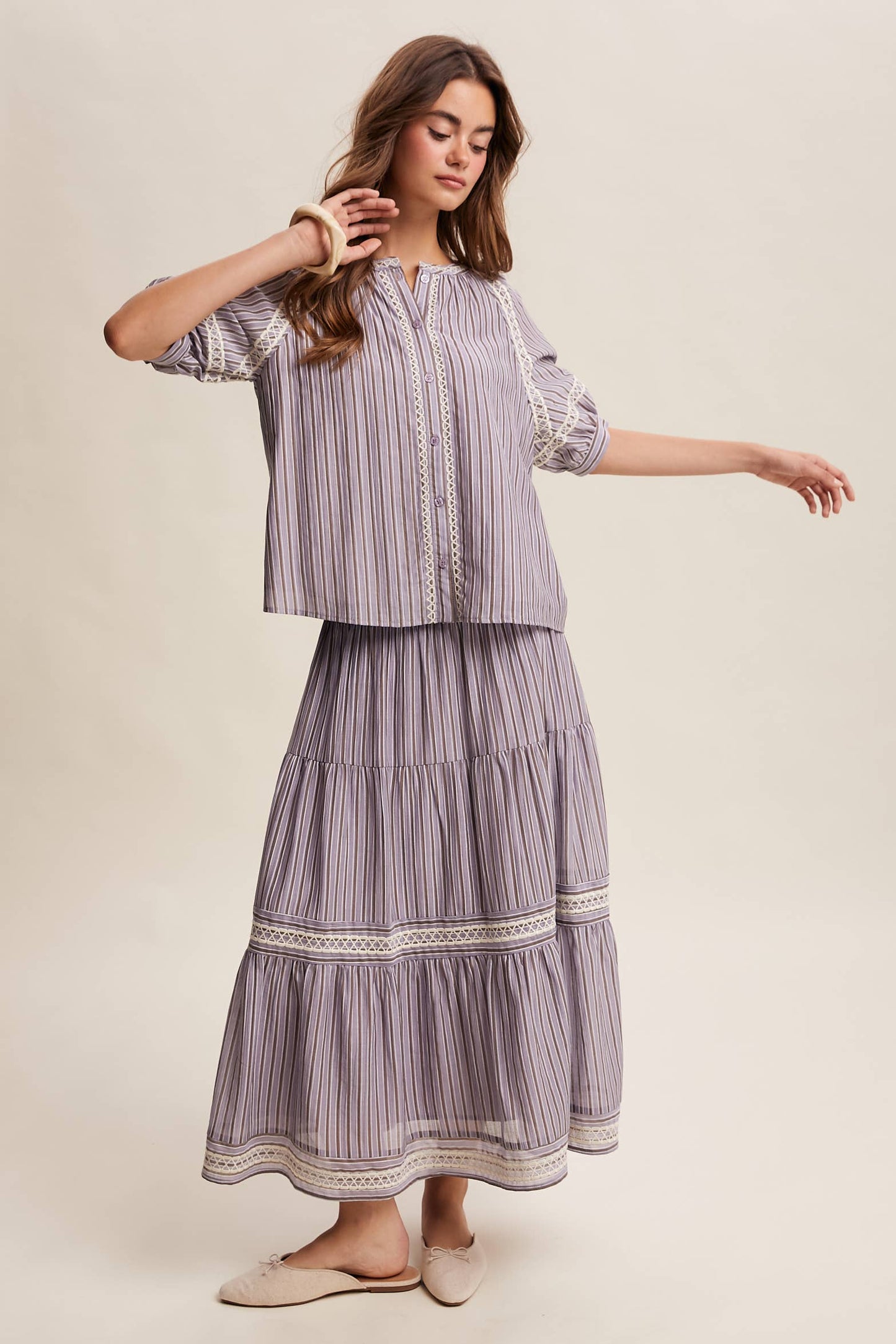 Townhomes Striped Smocked Maxi Skirt