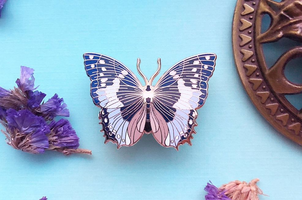 African Bluewing Butterfly Enamel Pin