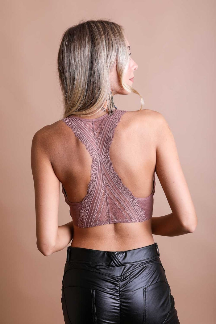 Lace Trim Padded Bralette - Roseclay